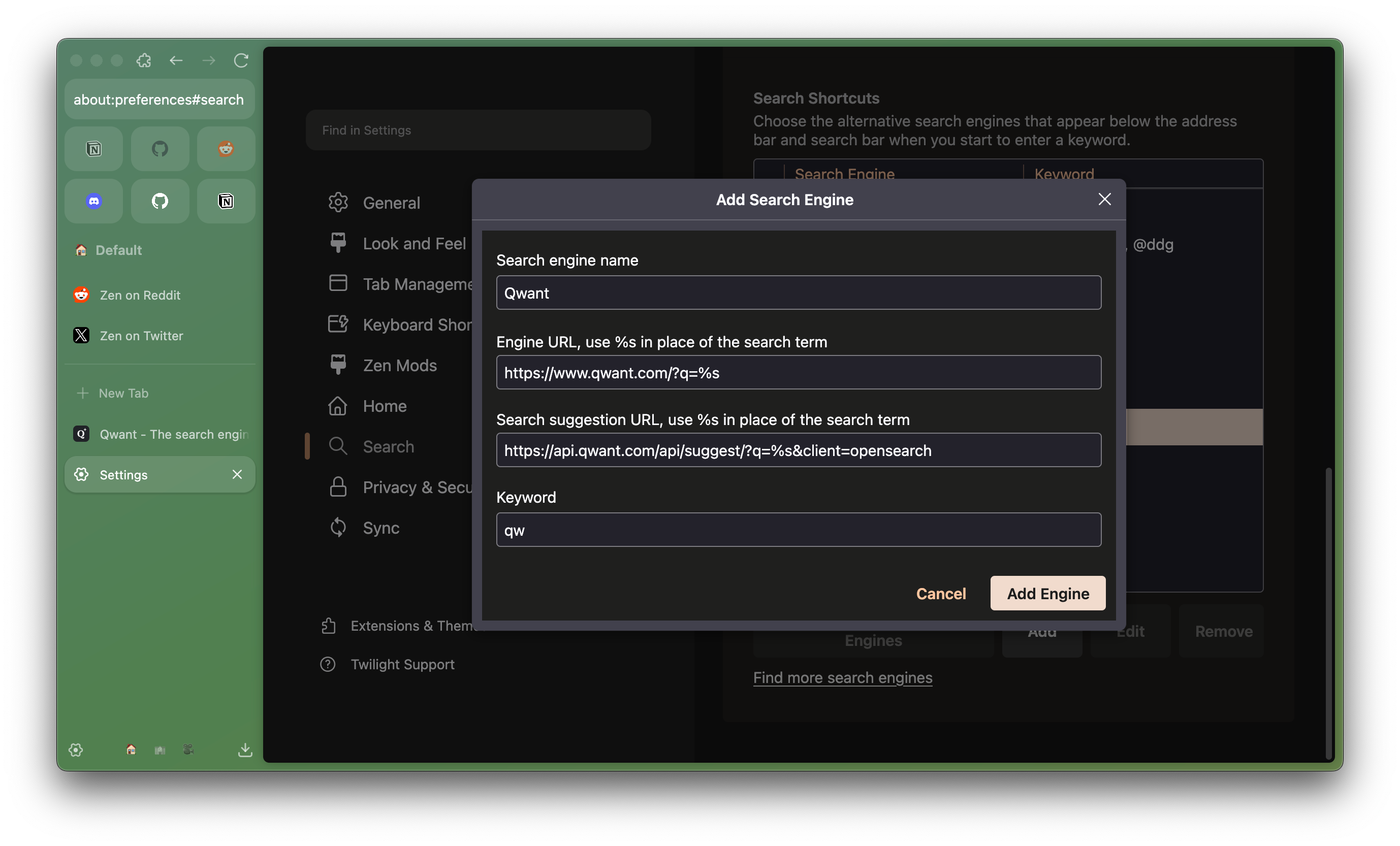 Add Custom Search Engine