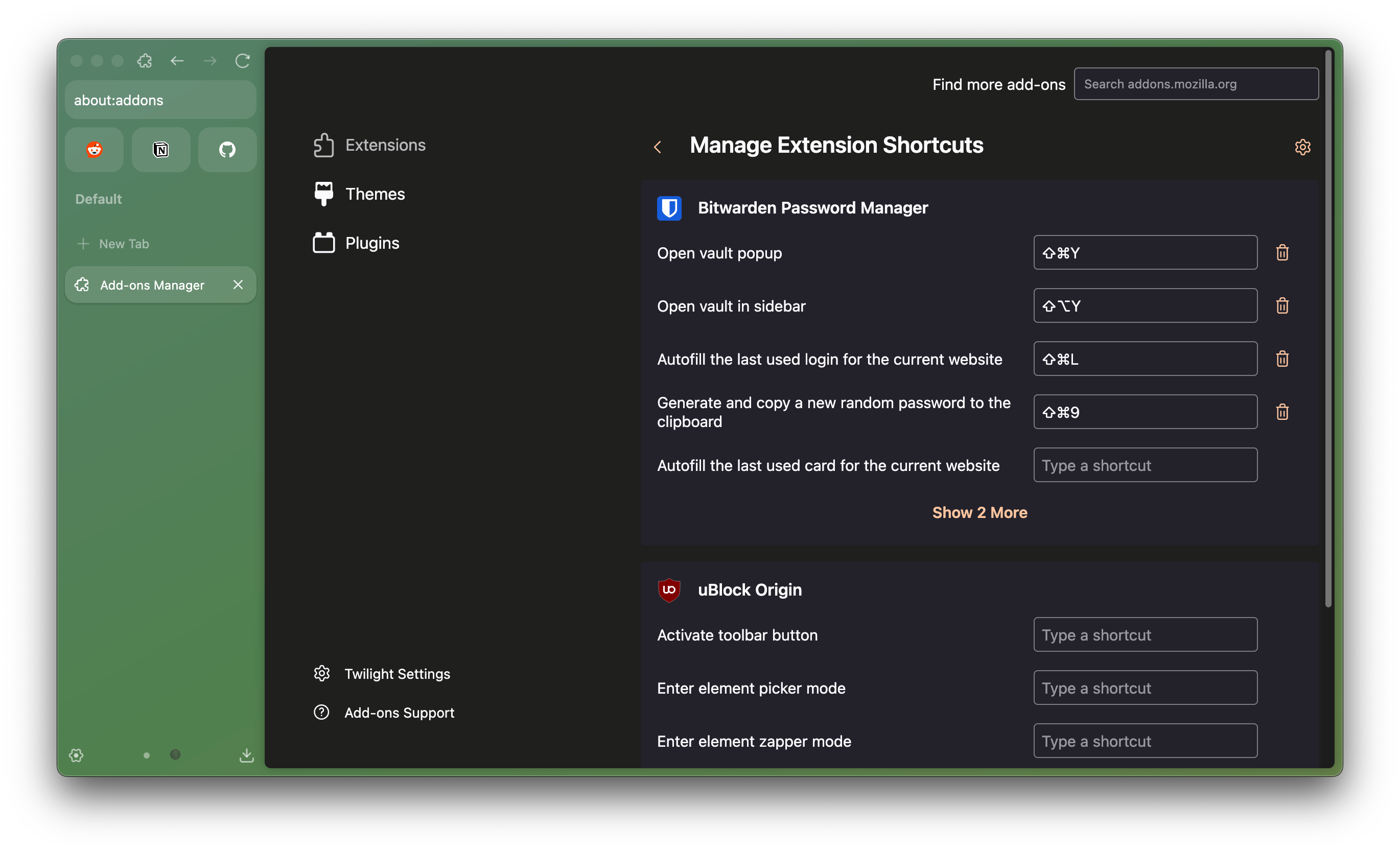 Manage Extension Shortcuts