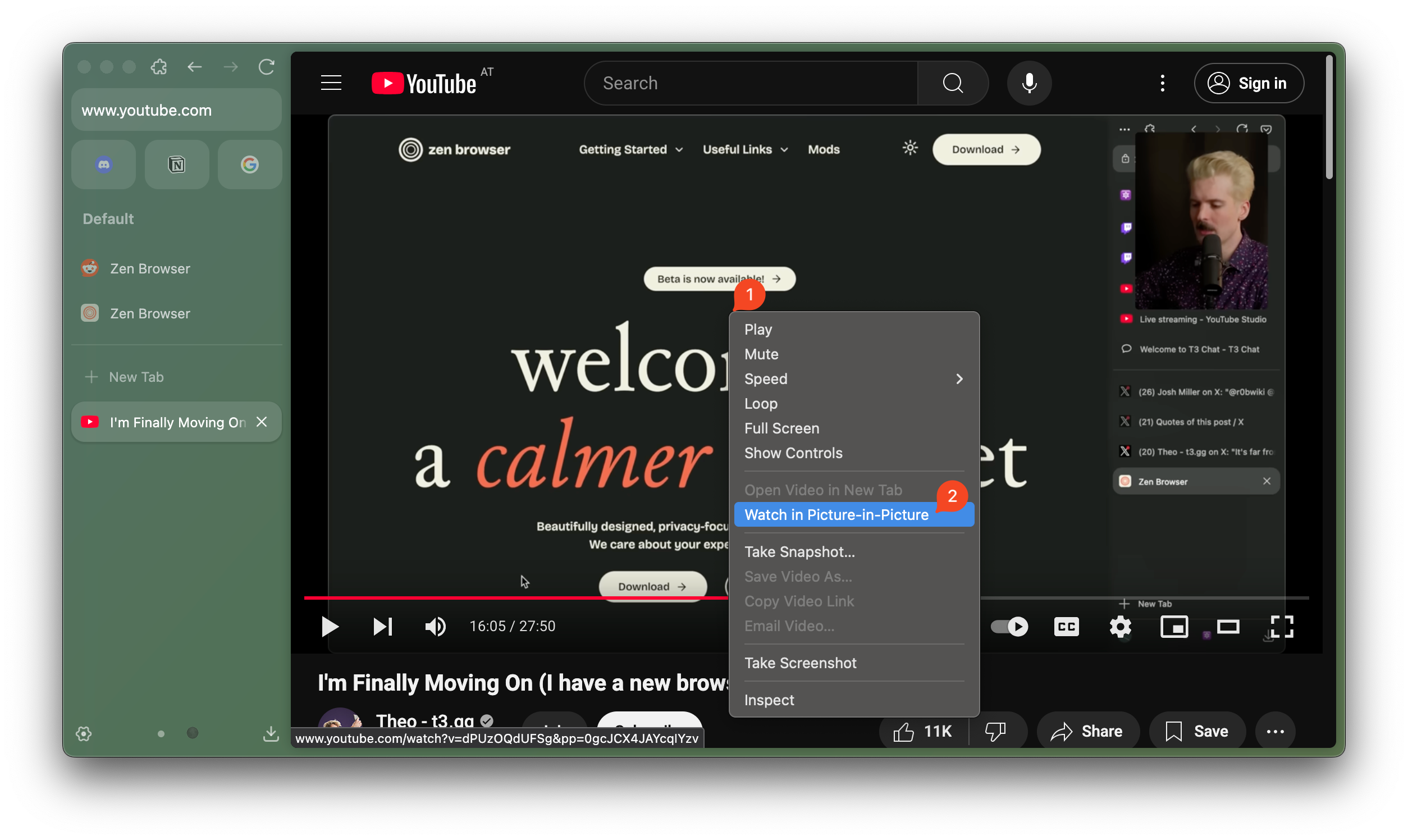 PIP context menu