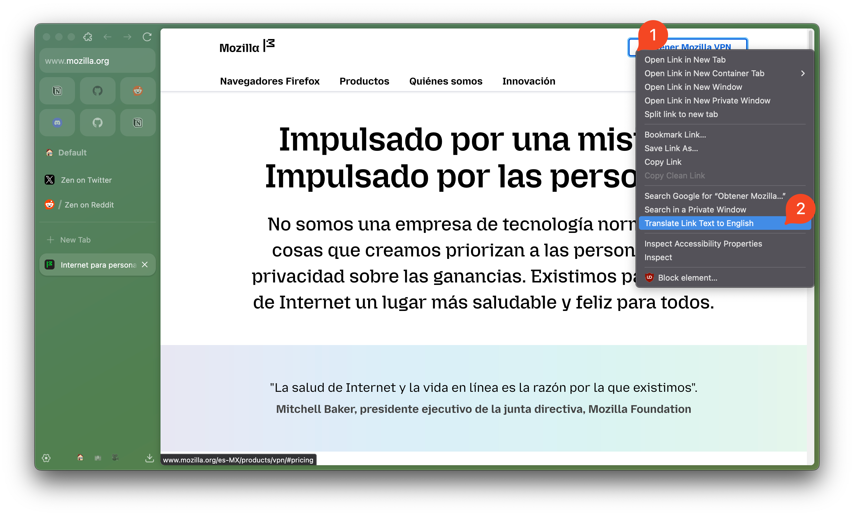 Translate link text