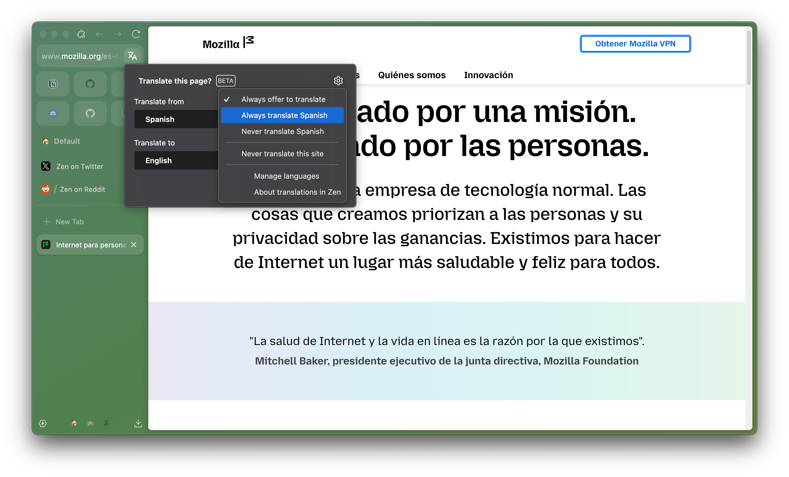 Translate options
