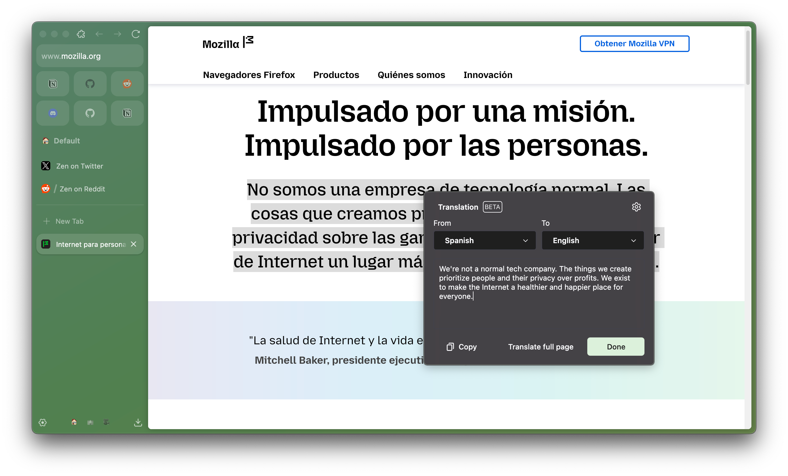 Translate selection