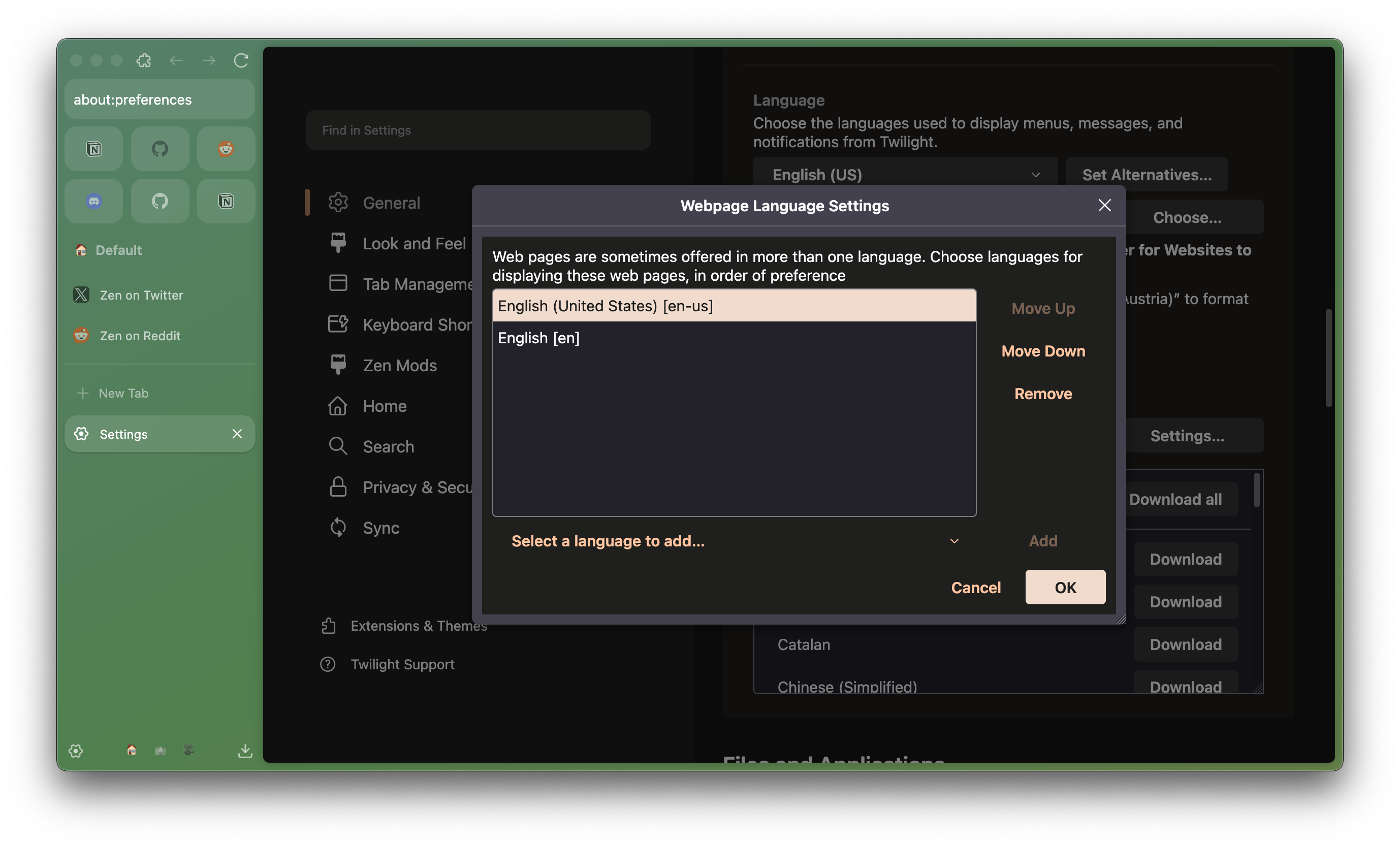 Webpage Language Settings